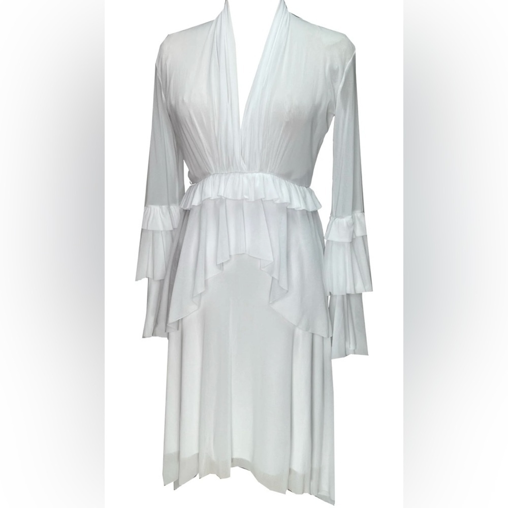 PETIT POIS By Viviana G White Sheer Ruffle Midi Dress Romantic Fairy Boho Medium